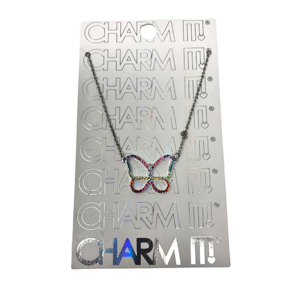 CHARM IT! Nordstrom Rack Rhinestone Butterfly Pendant Necklace Multicolor NWT - Picture 1 of 2